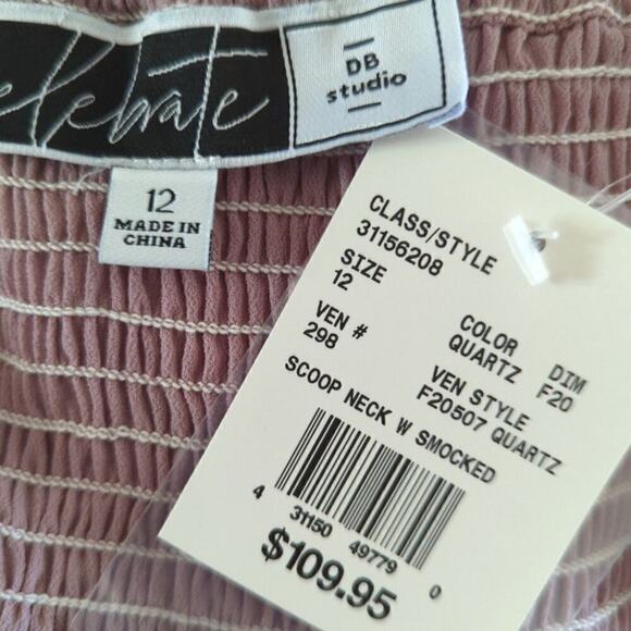 DB Studio Celebrate Womens Smocked Scoop Neck Maxi Dress Quartz Pink Size 12 NWT - Picture 17 of 17